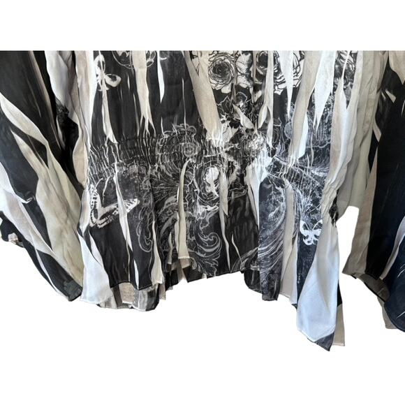 Venezia Black & White Semi-Sheer Long Sleeve Blouse Women's Size 18/20 - Picture 4 of 8